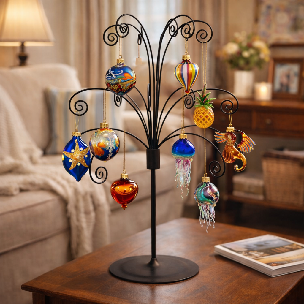 HOHIYA 20 Inch Tabletop Ornament Display Tree Metal Christmas Tree Stand for Desk & Mantel Small Jewelry Tower with Hooks Perfect Holiday Gift Black